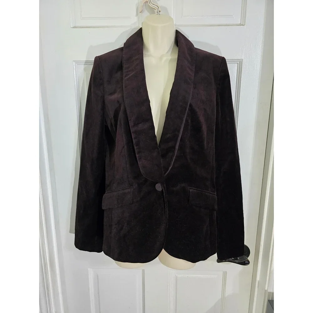 Ann Taylor LOFT Velvet Blazer Jacket Deep Plum Shawl Collar Single Button Size 8
